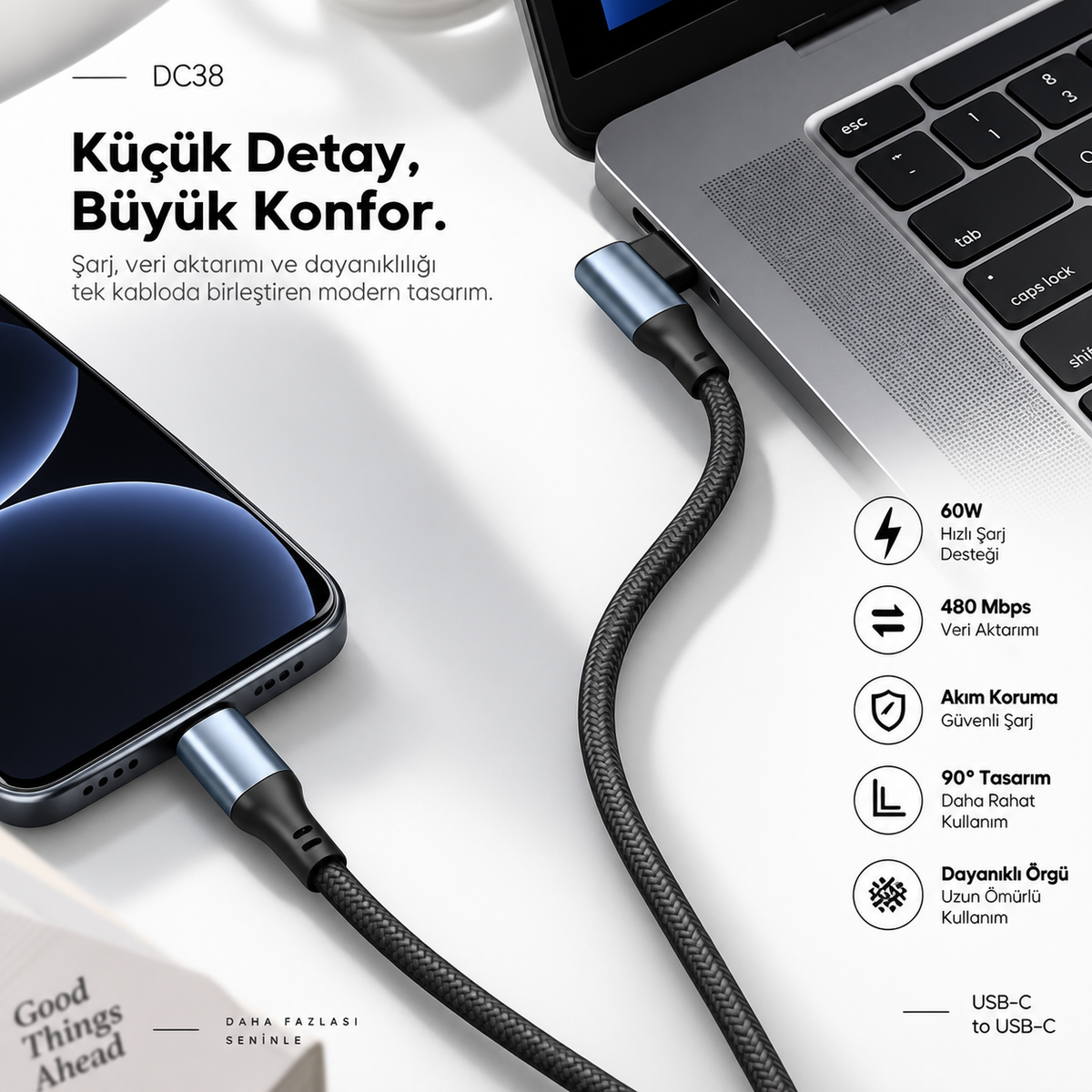 DC38 Örgü Data ve Şarj Kablosu
